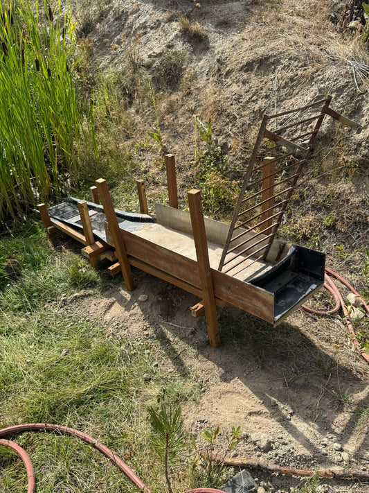 Setting up to wash rock. Gold sluice frame build.