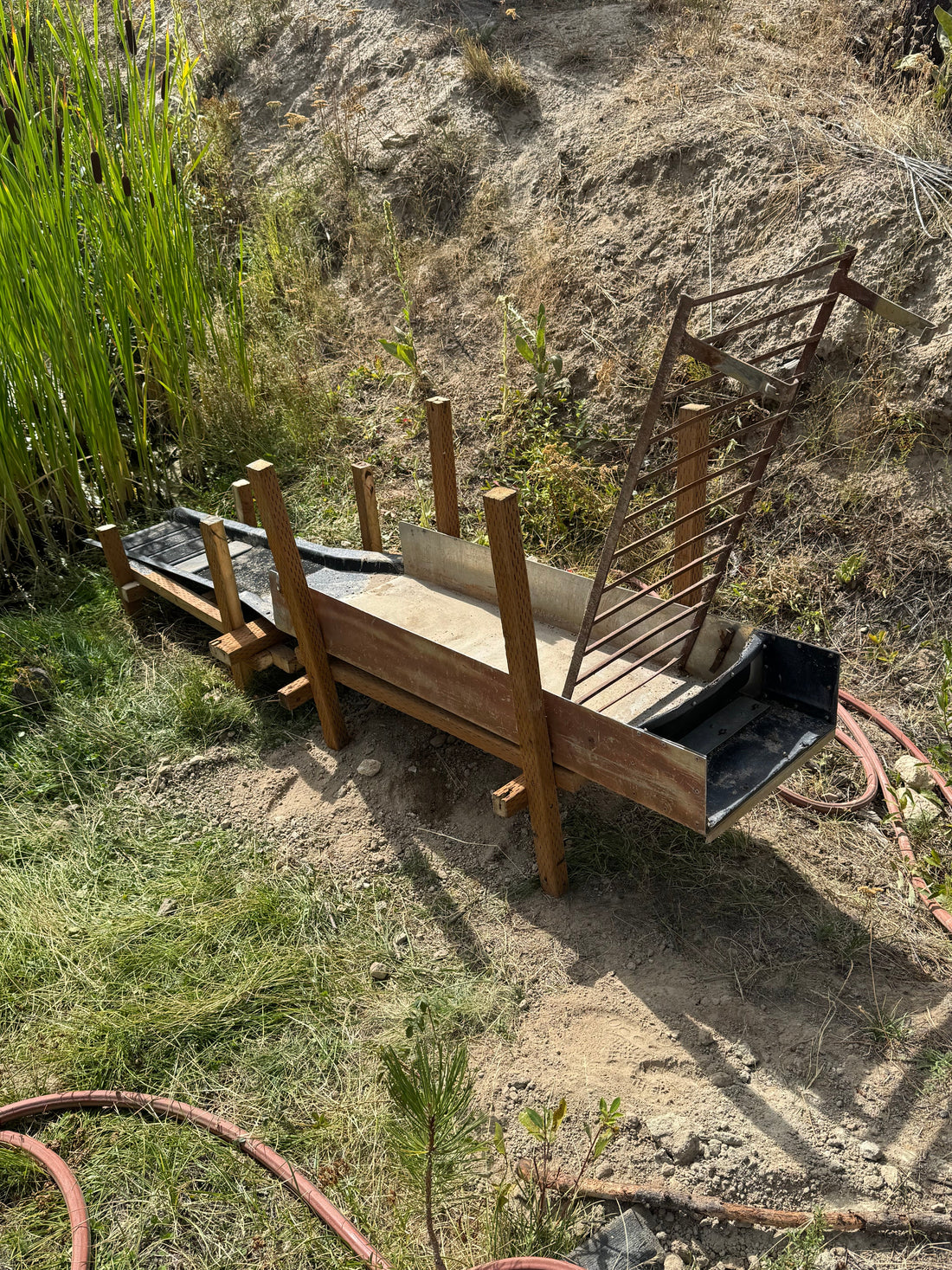 Setting up to wash rock. Gold sluice frame build.