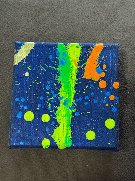 Neon Drip III: Midnight Constellation — Original Abstract on Gallery Canvas (4"×4"×1")